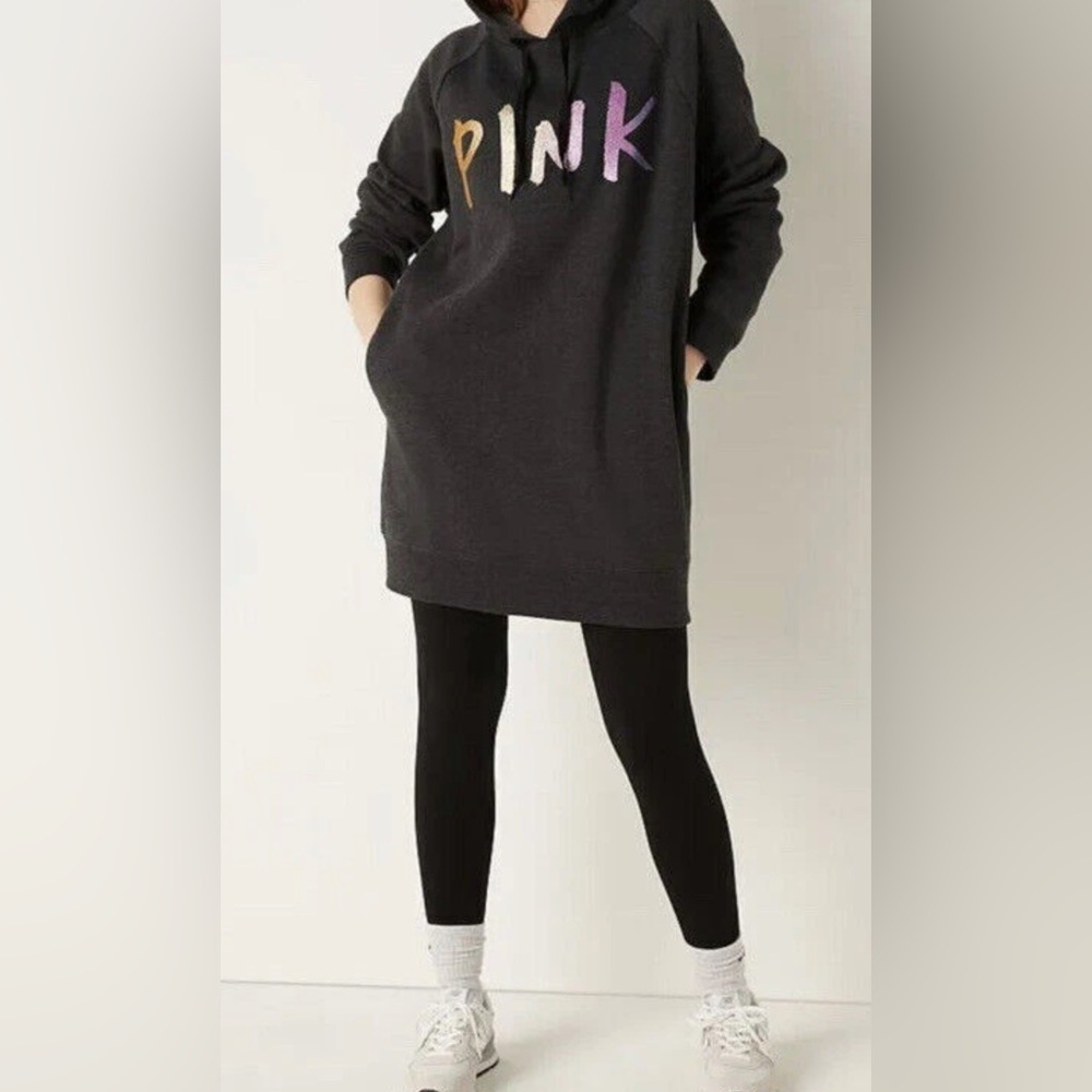 Victoria's Secret PINK Fleece Hoodie Sweatshirt Dress.  Sz S - Picture 2 of 8